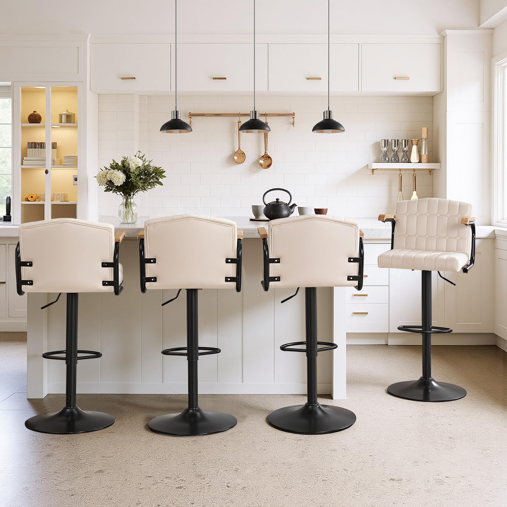 Adjustable Swivel Bar Stools Set of 4 with Back and Footrest