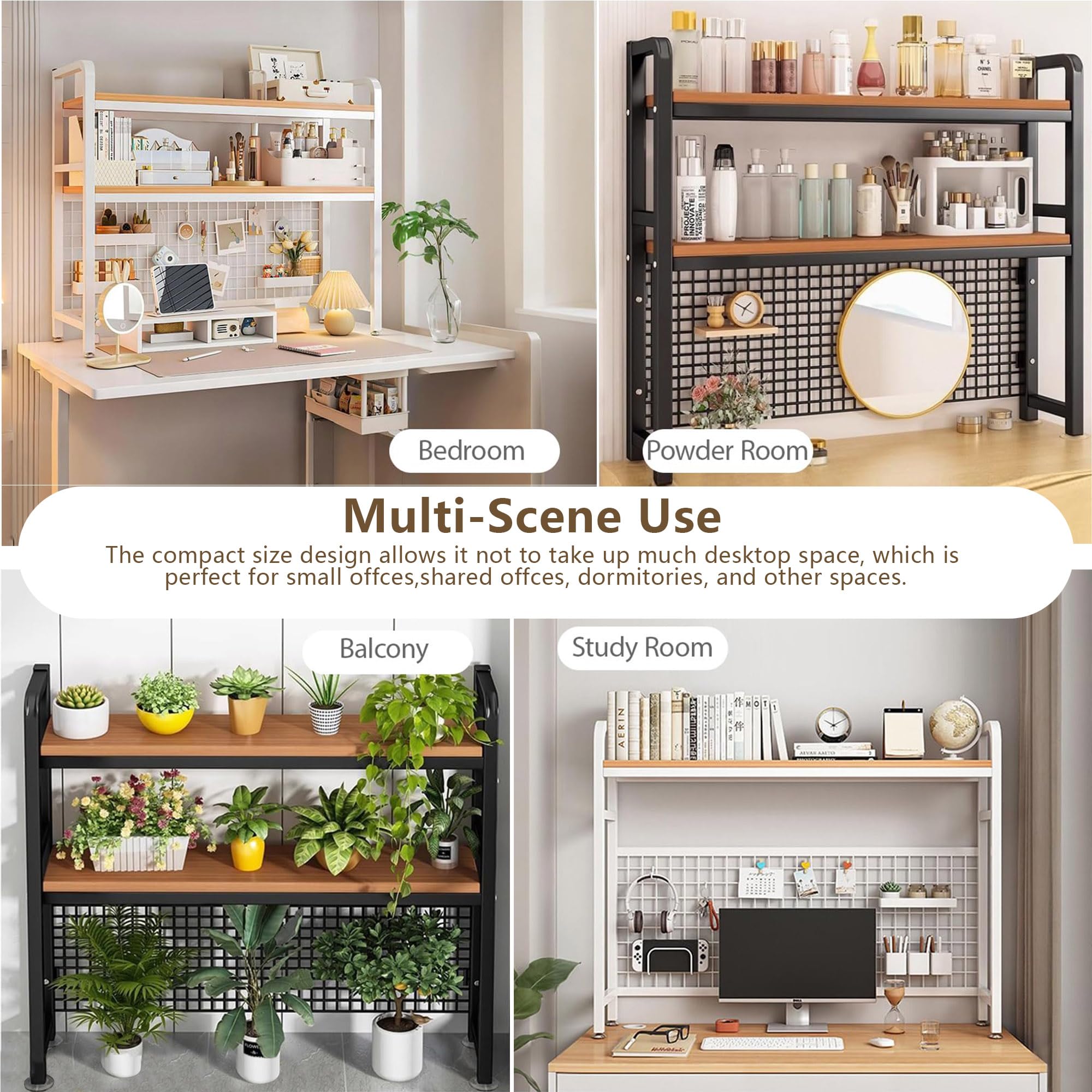 2-Tier Desk Hutch Bookshelf with Metal Frame