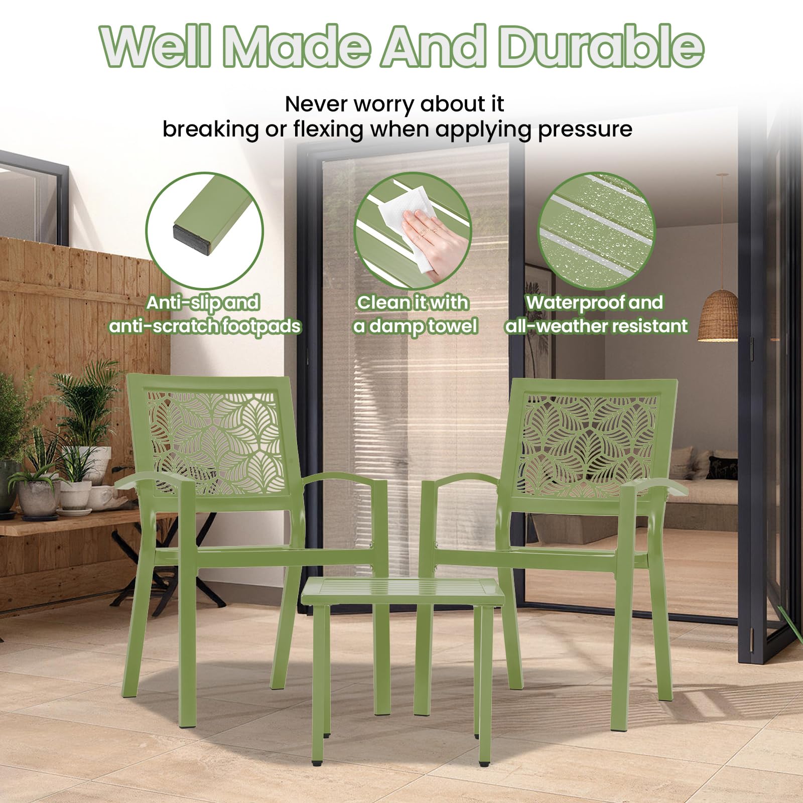 Outdoor Bistro Set for 2 with Stackable Chairs and Coffee Table