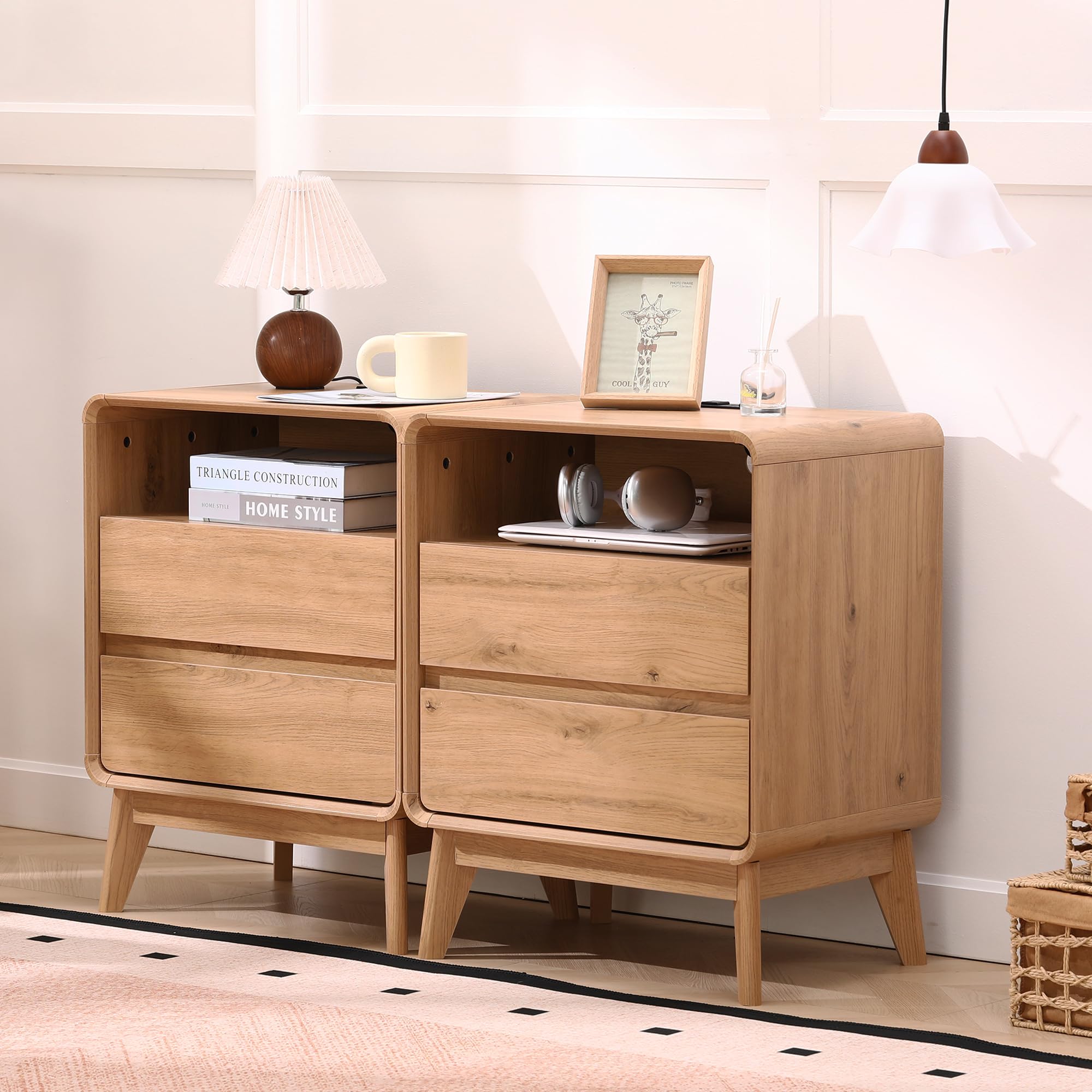 Mid-Century Nightstand with 2 Drawers
