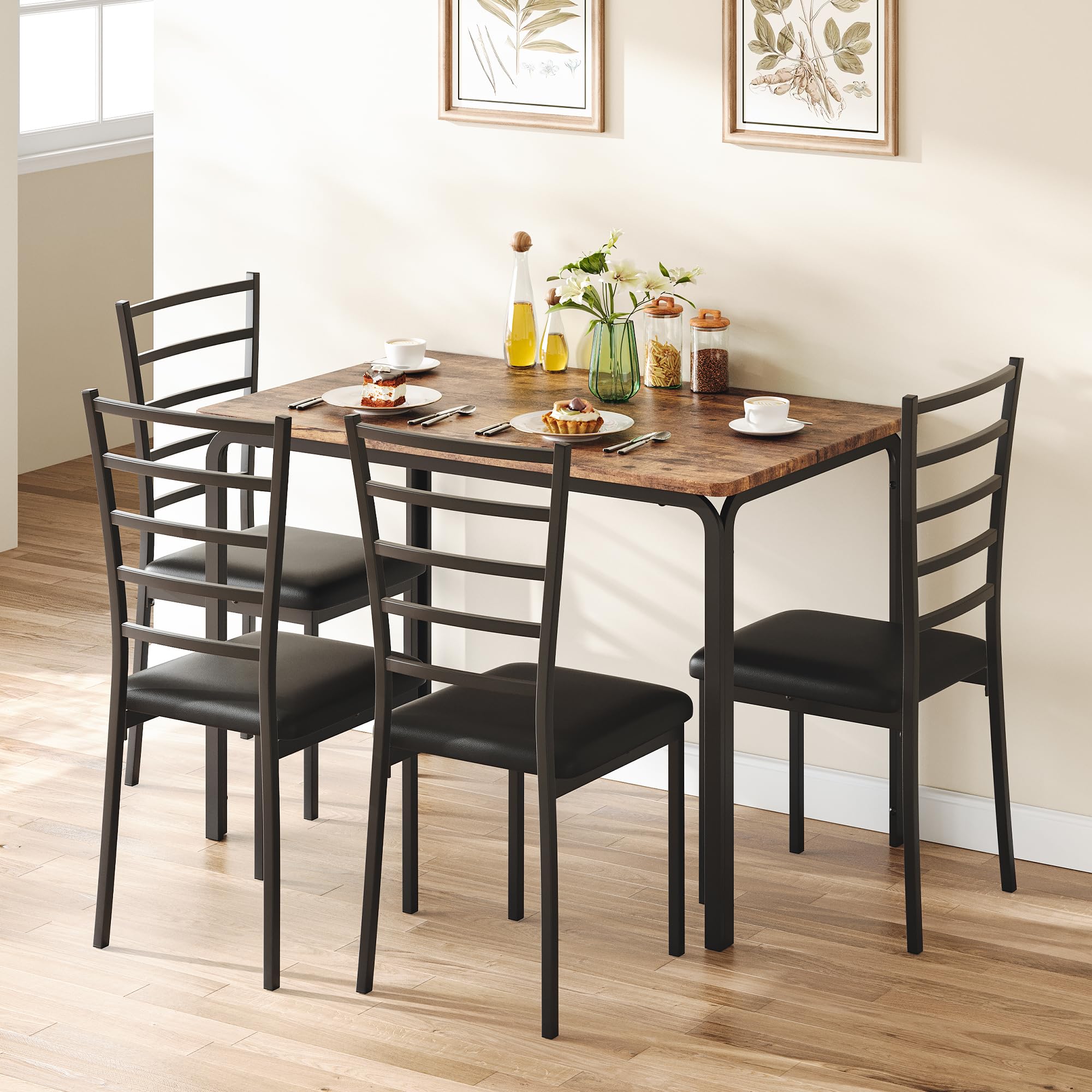 5-Piece Dining Table Set with Cushioned Chairs