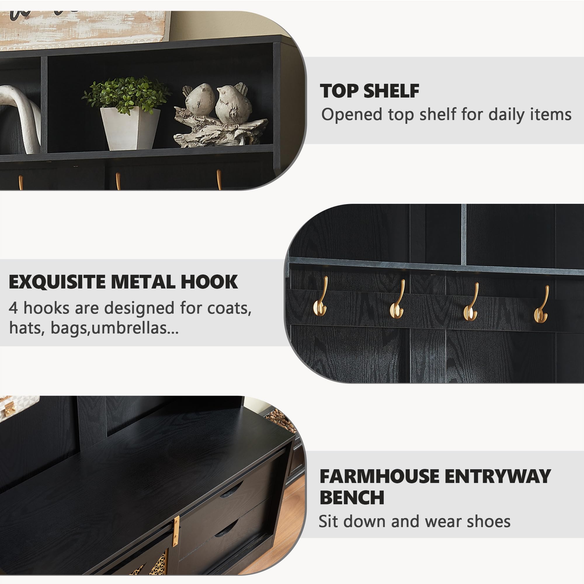 Entryway Hall Tree with Storage Bench and Coat Rack