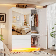 3-Door Armoire Wardrobe with Mirror and LED Lights