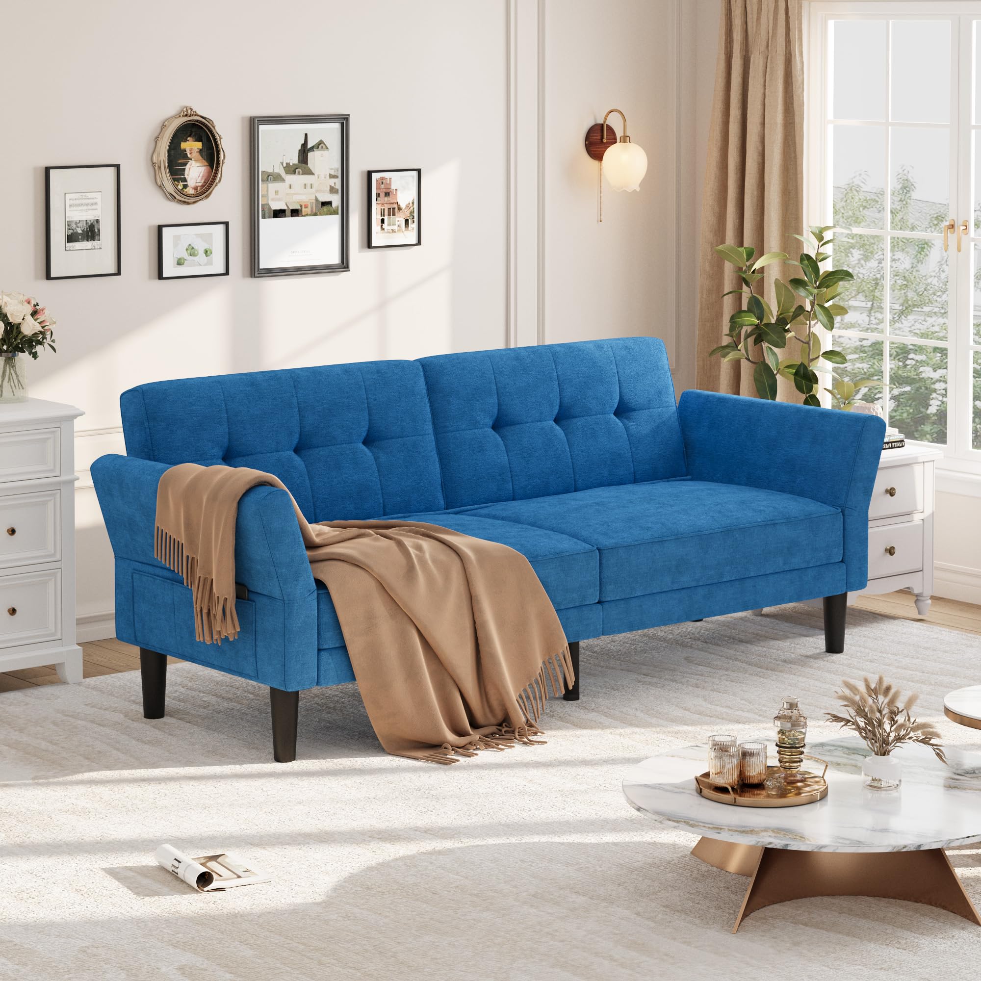 89" Convertible Futon Sofa Bed with Adjustable Backrest