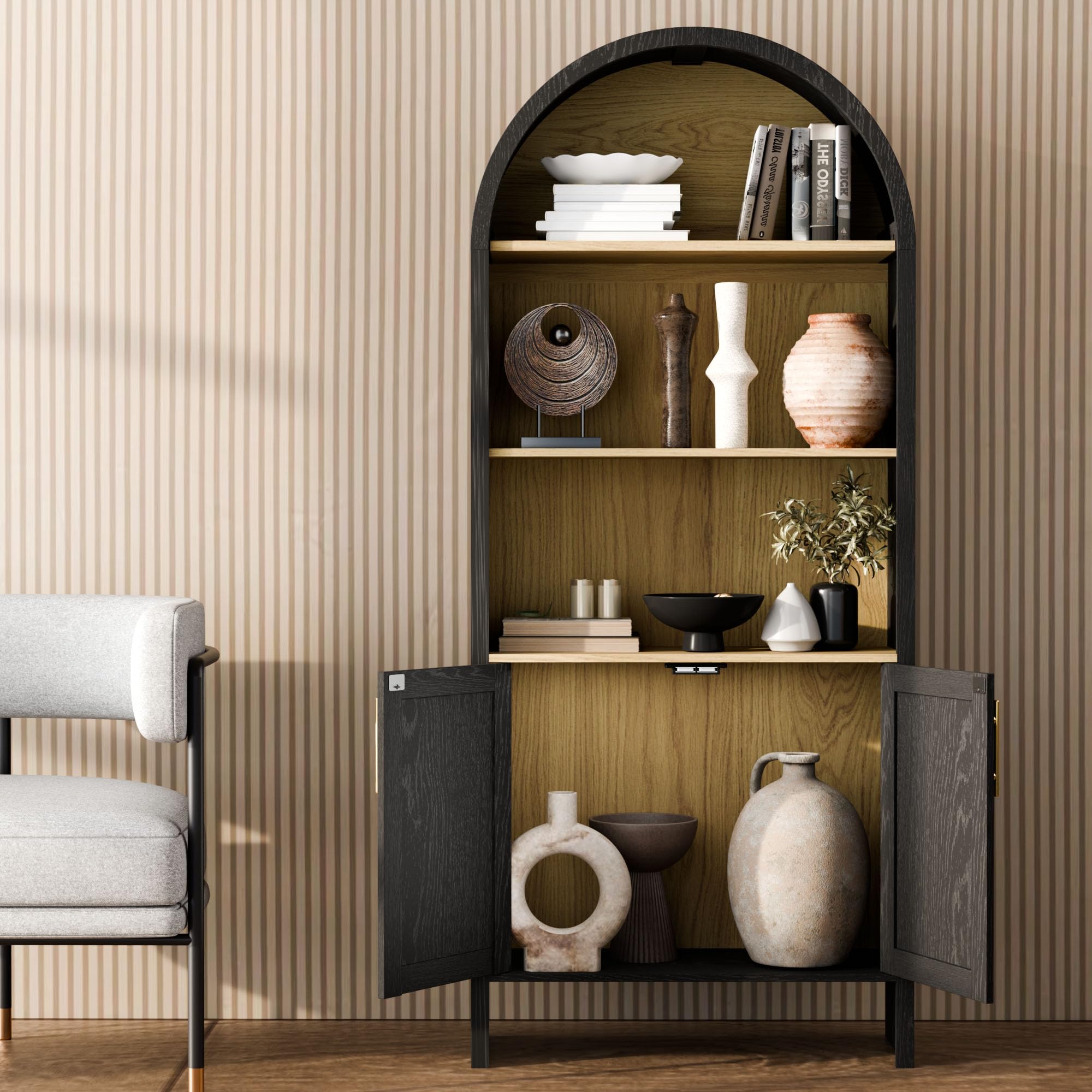 60" Arched Bookshelf Cabinet with Storage