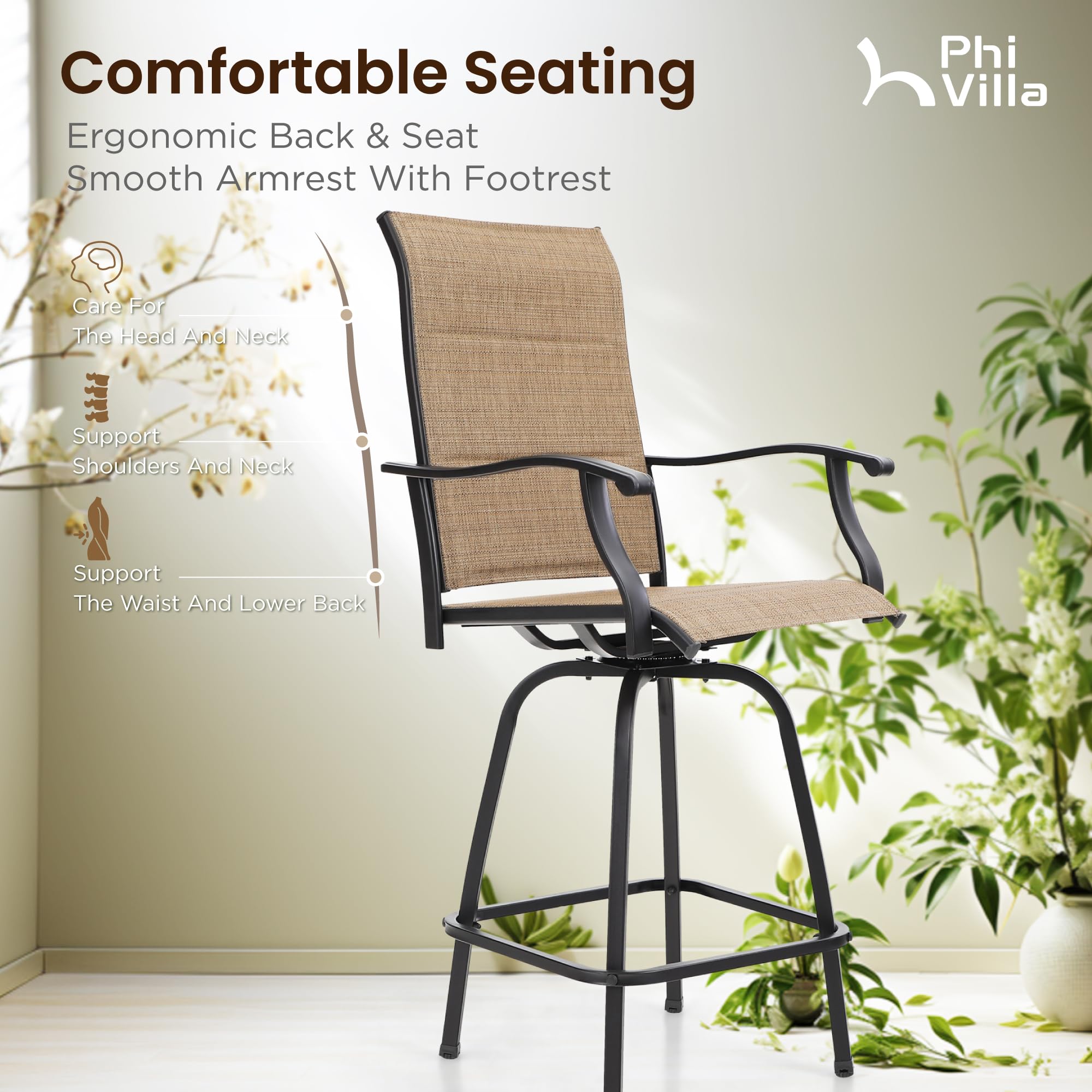 Swivel Bar Stools Set of 4 with Backrest and Armrest