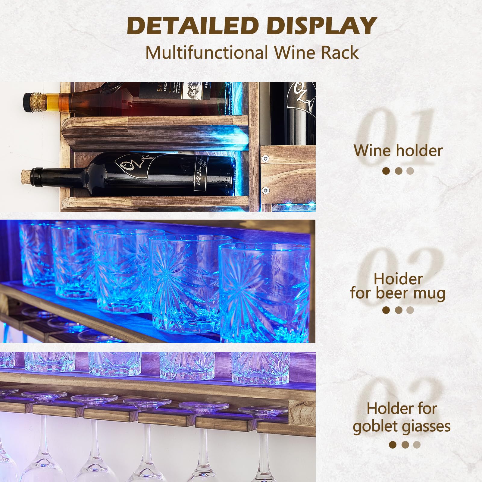 Wall Mounted Wine Rack with LED Light