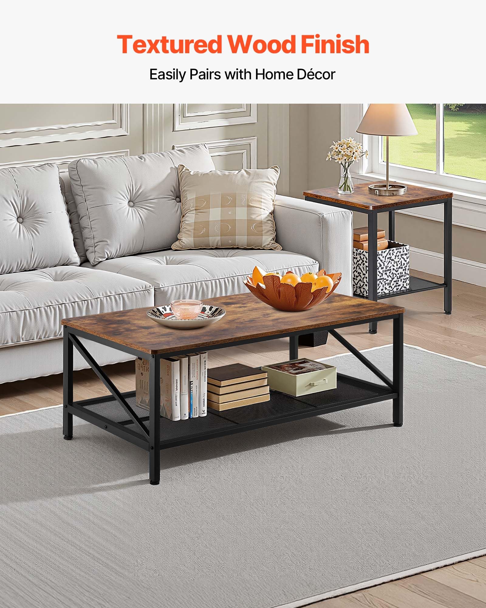 3-Piece Industrial Coffee Table Set with End Tables