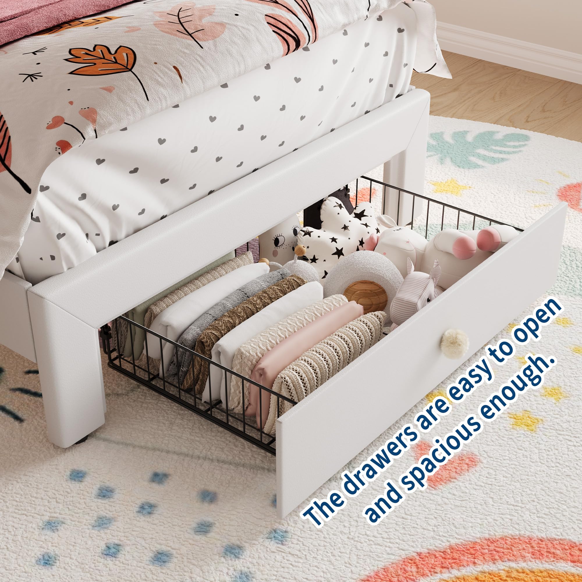 Twin Size Upholstered Platform Bed with LED Lights and Storage Drawer