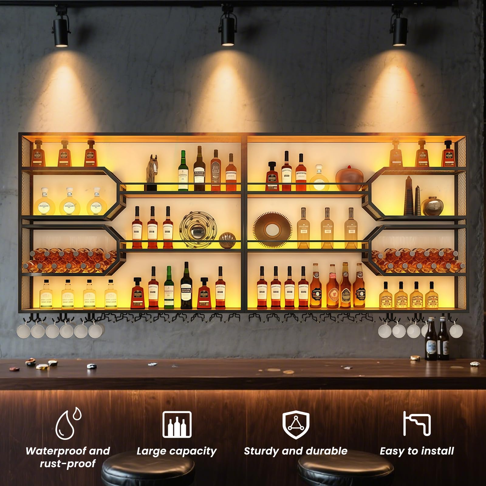 Wall Mounted Wine Rack with LED Light