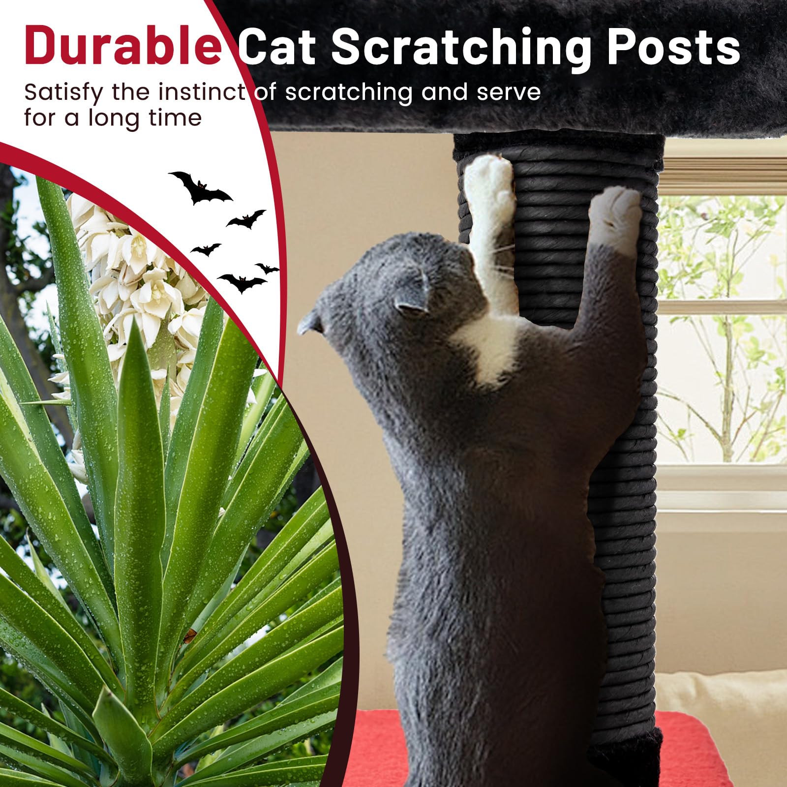Gothic Cat Tree 53 Inch with Coffin Bed