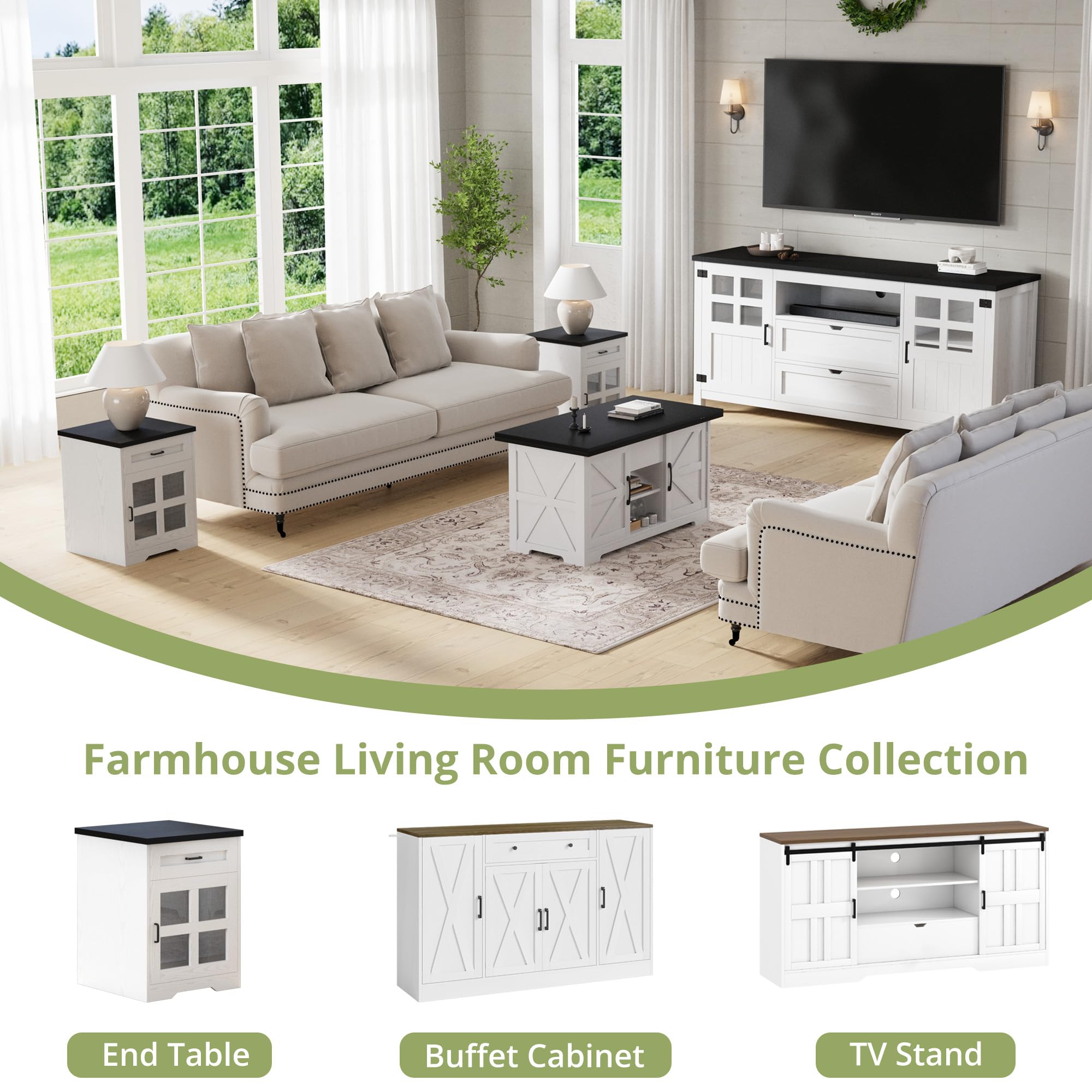 TV Stand for 65 Inch TV with Storage Cabinets and Sliding Barn Doors