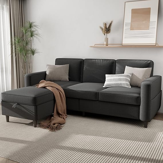 L-Shaped Sectional Sofa with Storage Ottoman