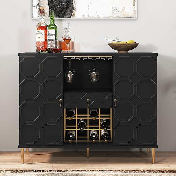 Modern Bar Cabinet with Drawer and Wine Glass Racks