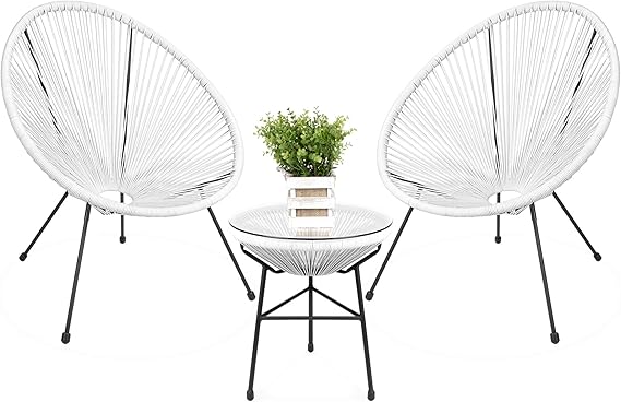 3-Piece Outdoor Acapulco Patio Bistro Set with Glass Top Table