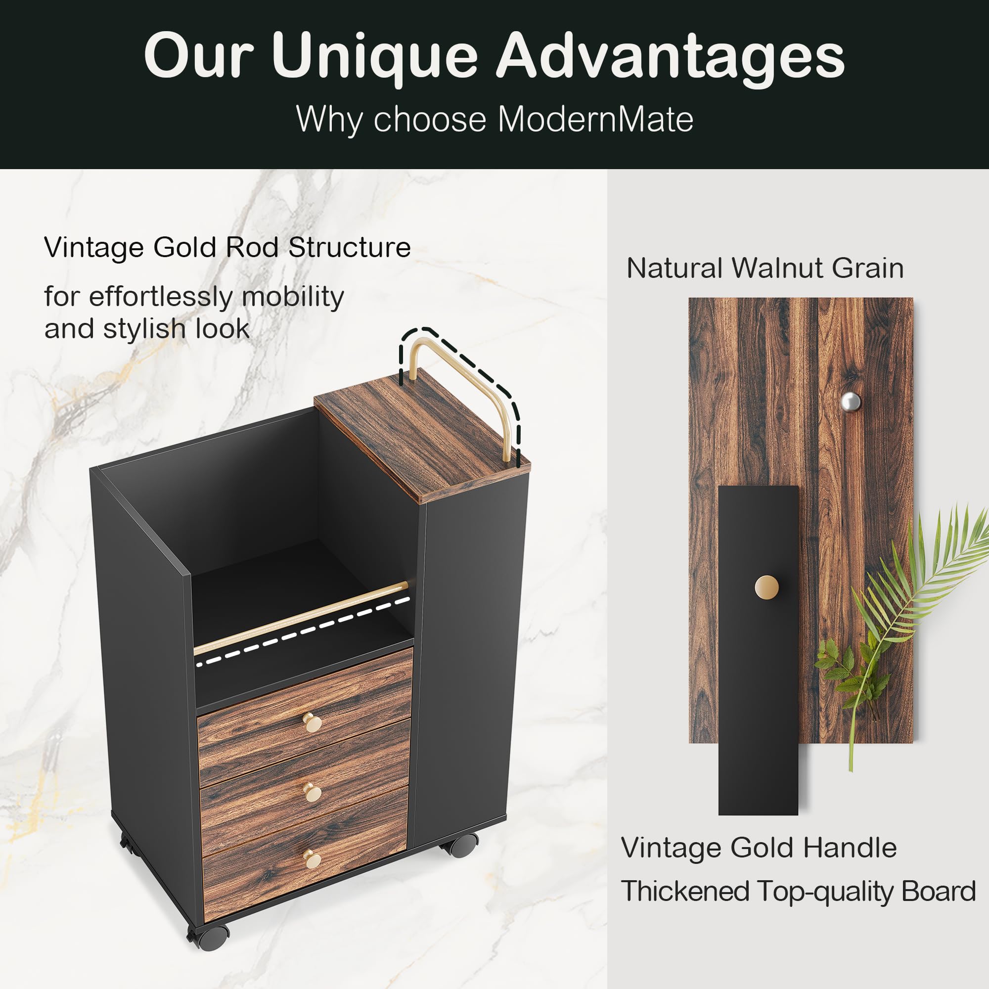 Mobile File Cabinet with 3 Drawers and Open Storage