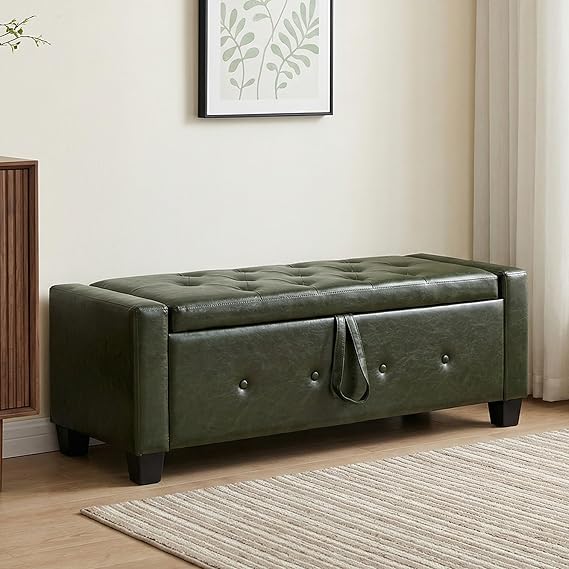 48" PU Leather Storage Ottoman Bench