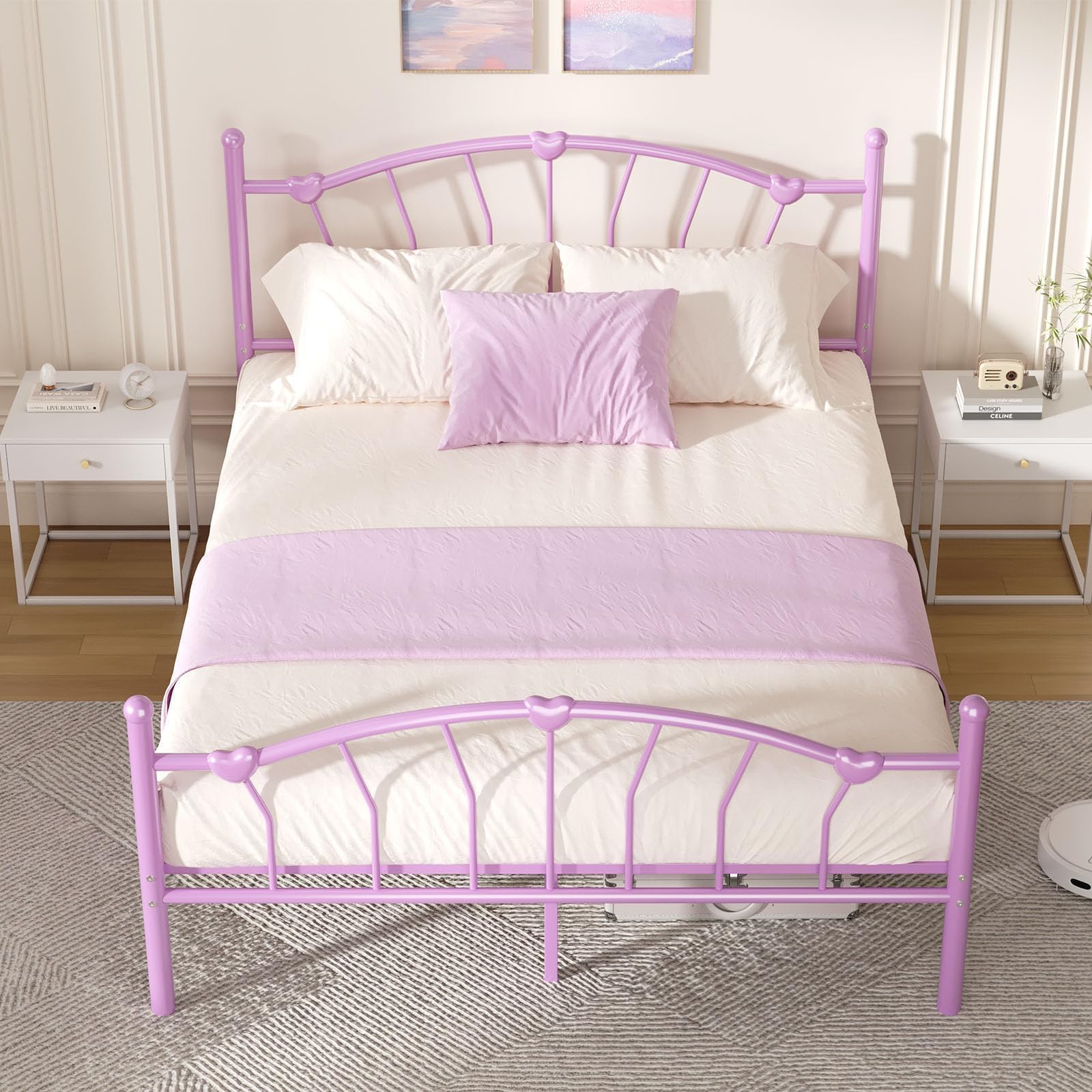 Queen Metal Bed Frame with Heart-Shaped Headboard