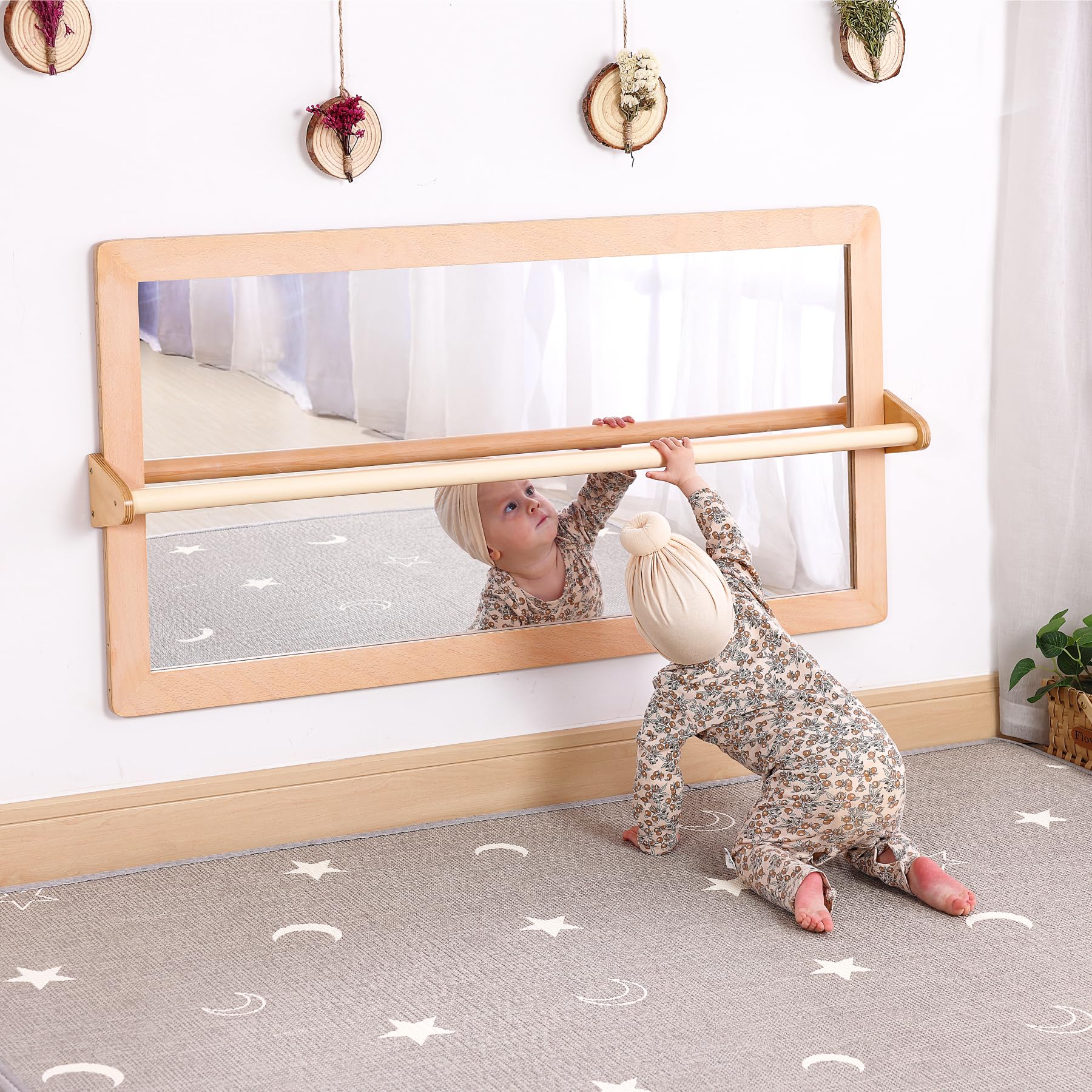 Montessori Baby Mirror with Pull Up Bar