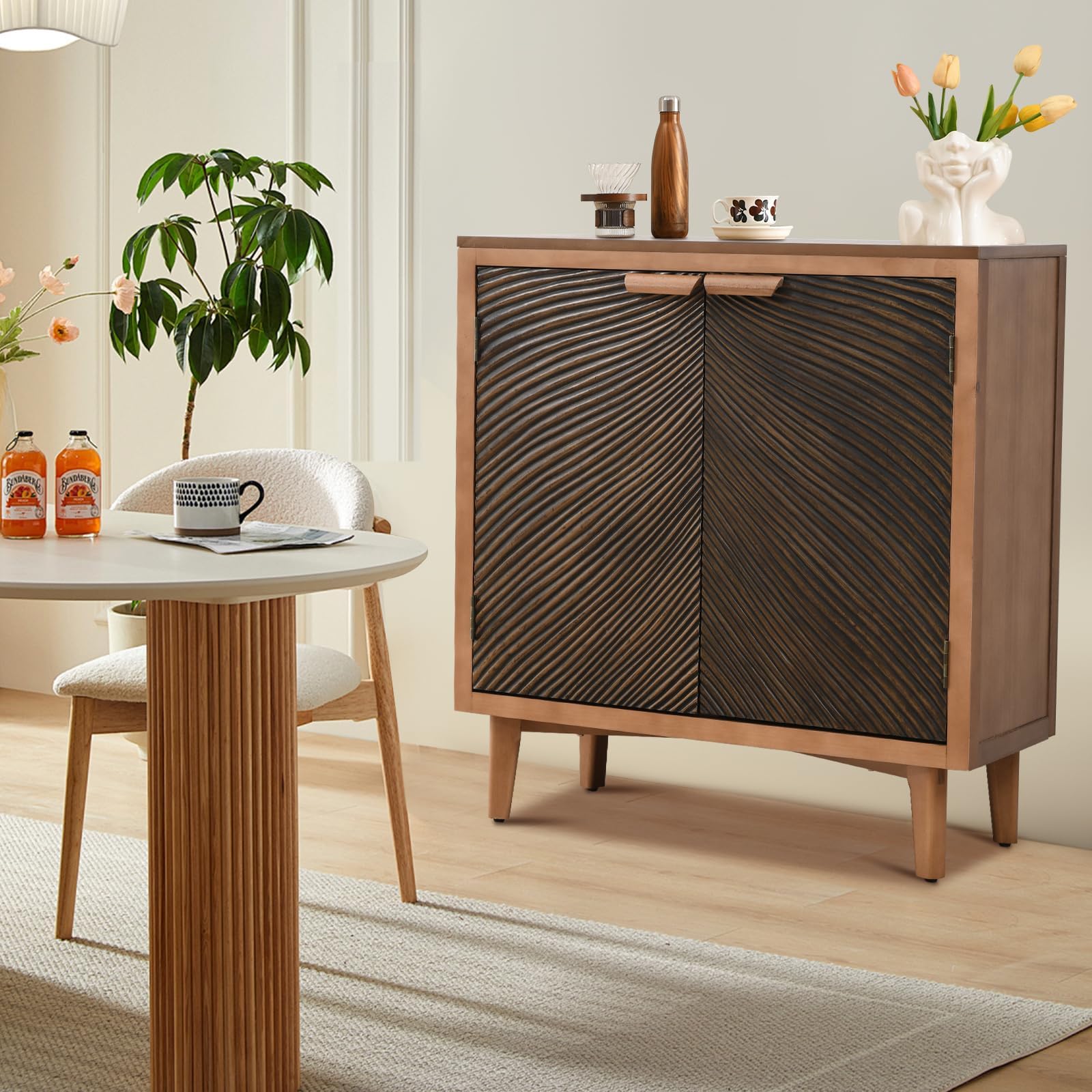 Carved Wood Accent Cabinet with 2 Doors