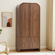 Arched Armoire Wardrobe Closet with Hanging Rod and 2 Drawers