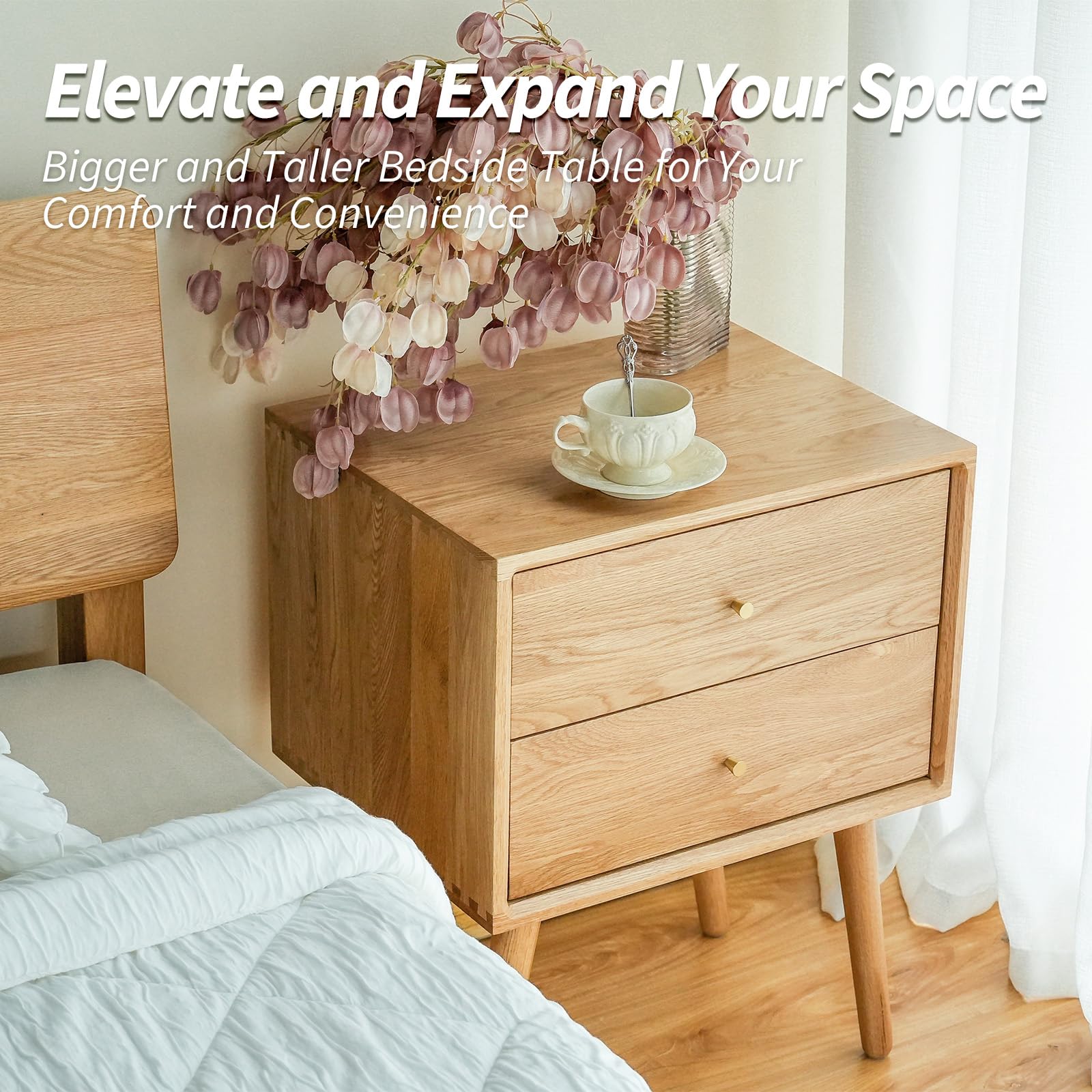 Midcentury Modern Solid Wood Nightstand with Drawer