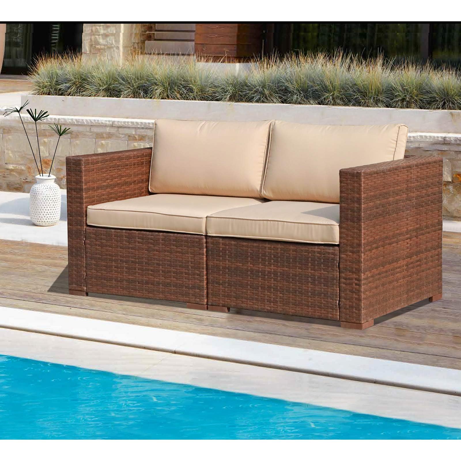 Outdoor Wicker Loveseat 2-Piece Sectional Corner Sofa Set