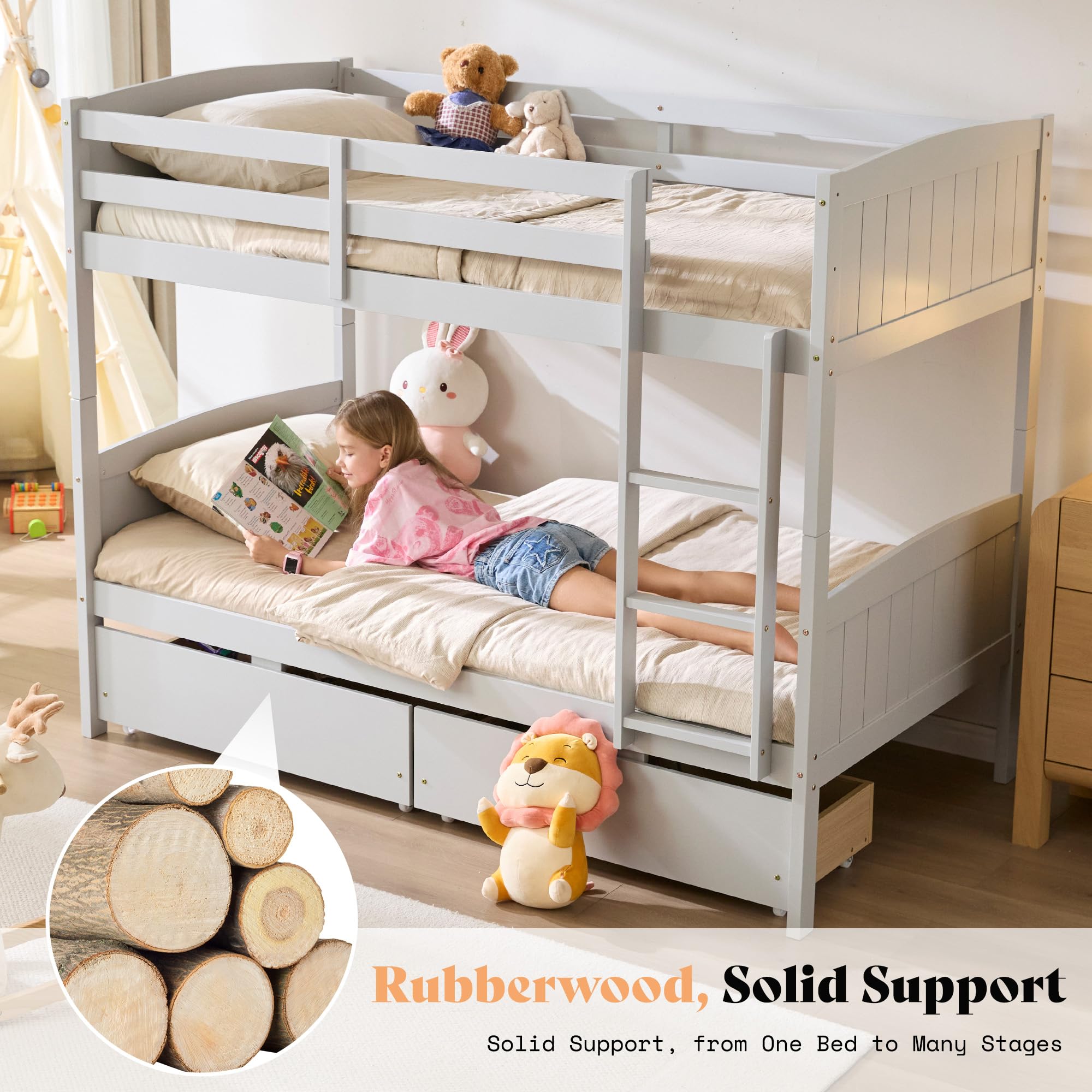 Twin Over Twin Bunk Bed with Storage Drawers