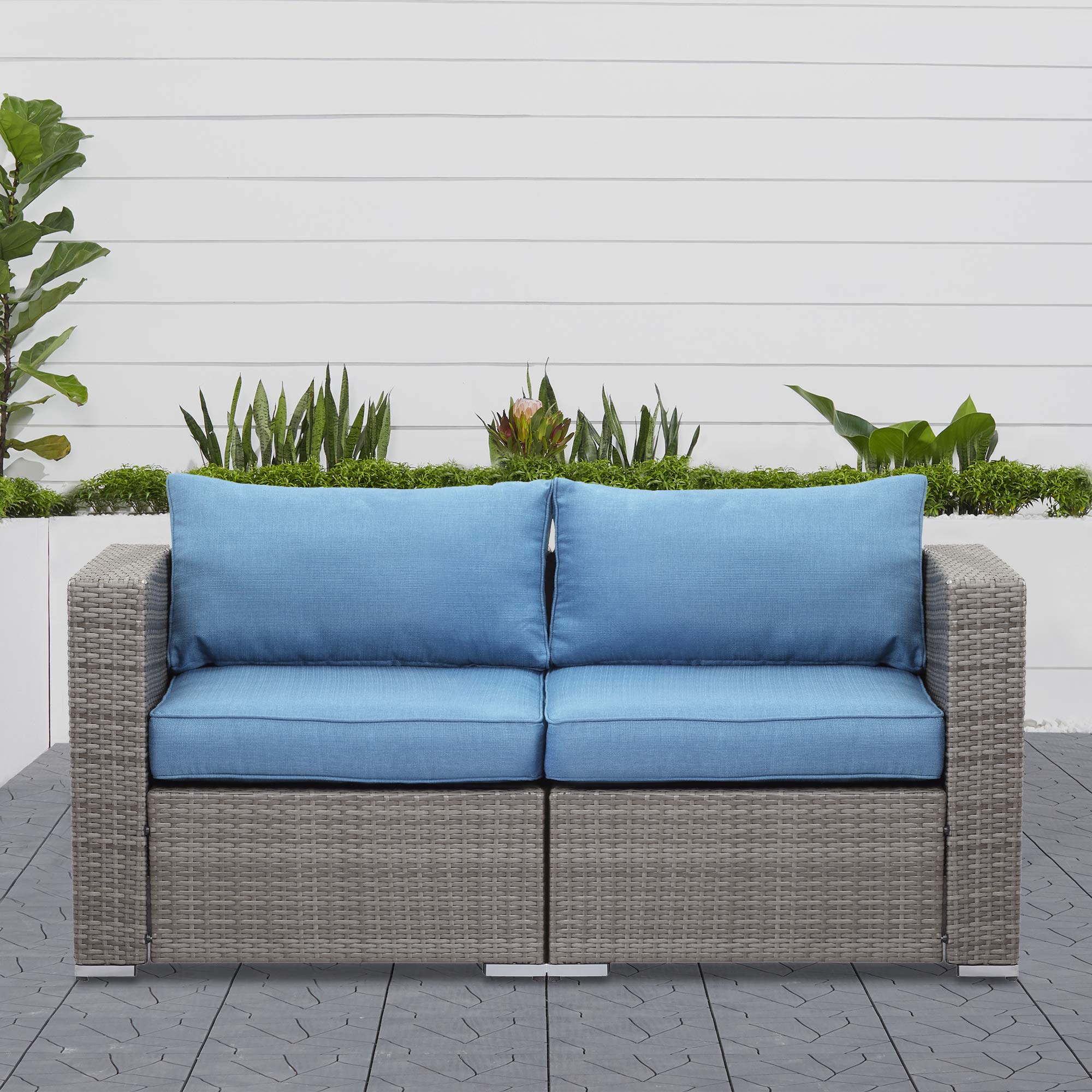 2 Piece Outdoor Wicker Patio Loveseat Set with Cushions