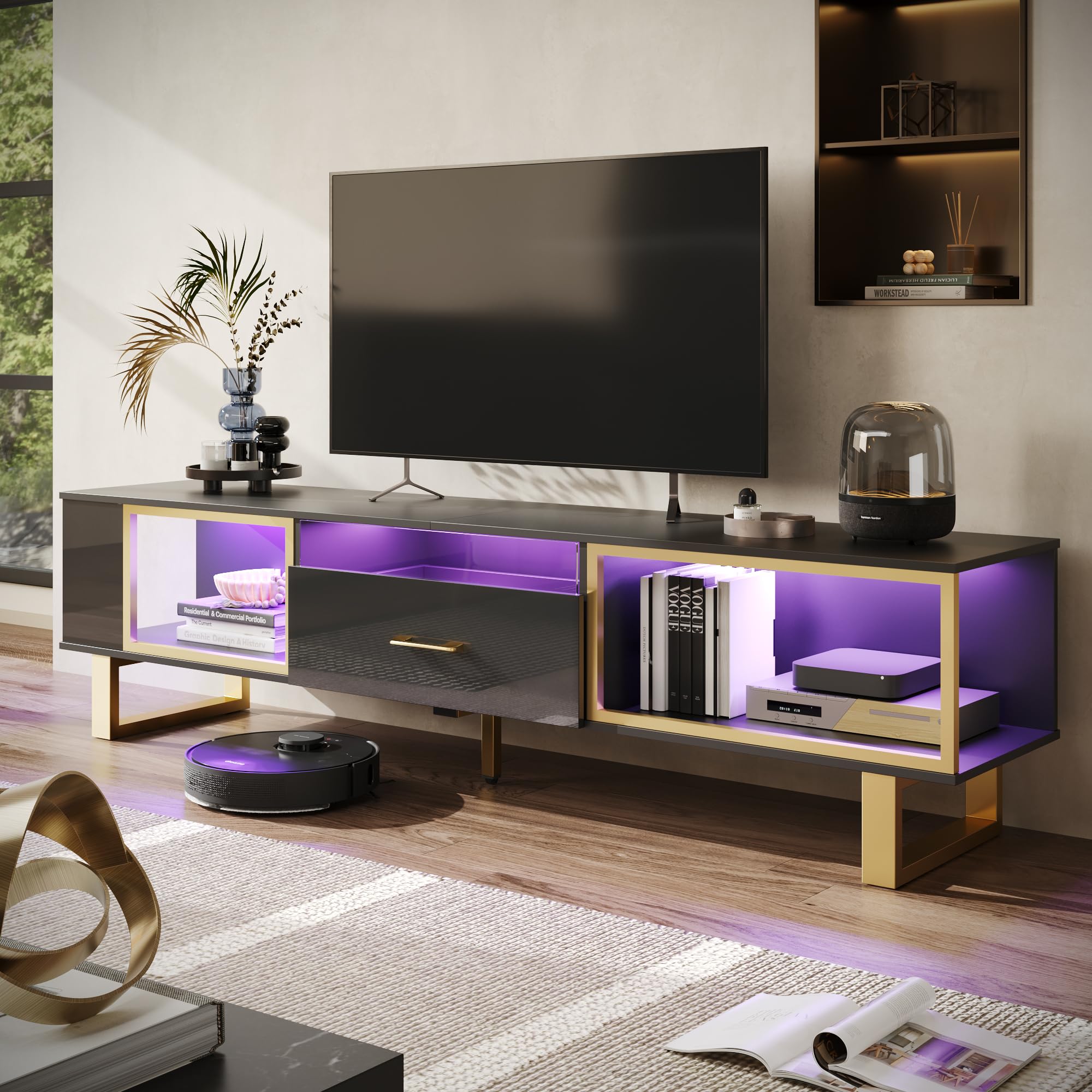 70 Inch LED TV Stand with Half-Glass Drawer