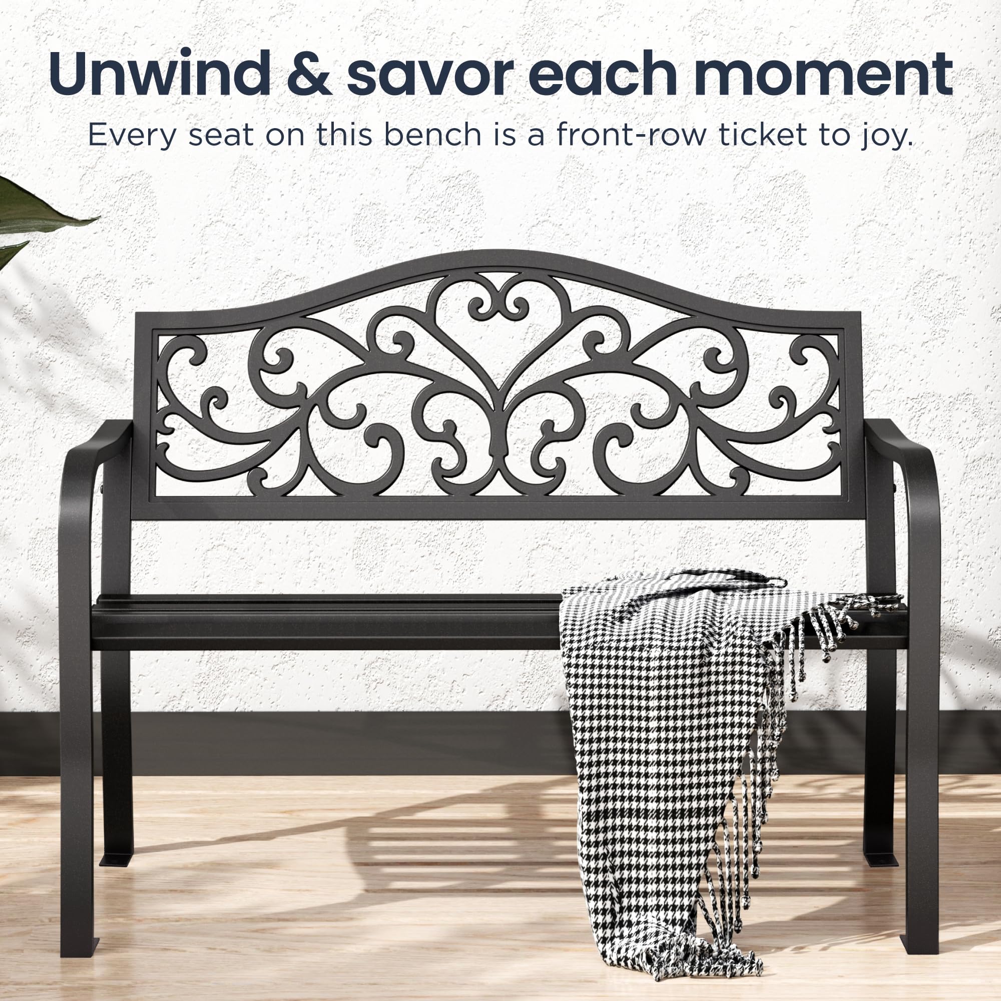 Cast Iron Garden Bench with Floral Backrest