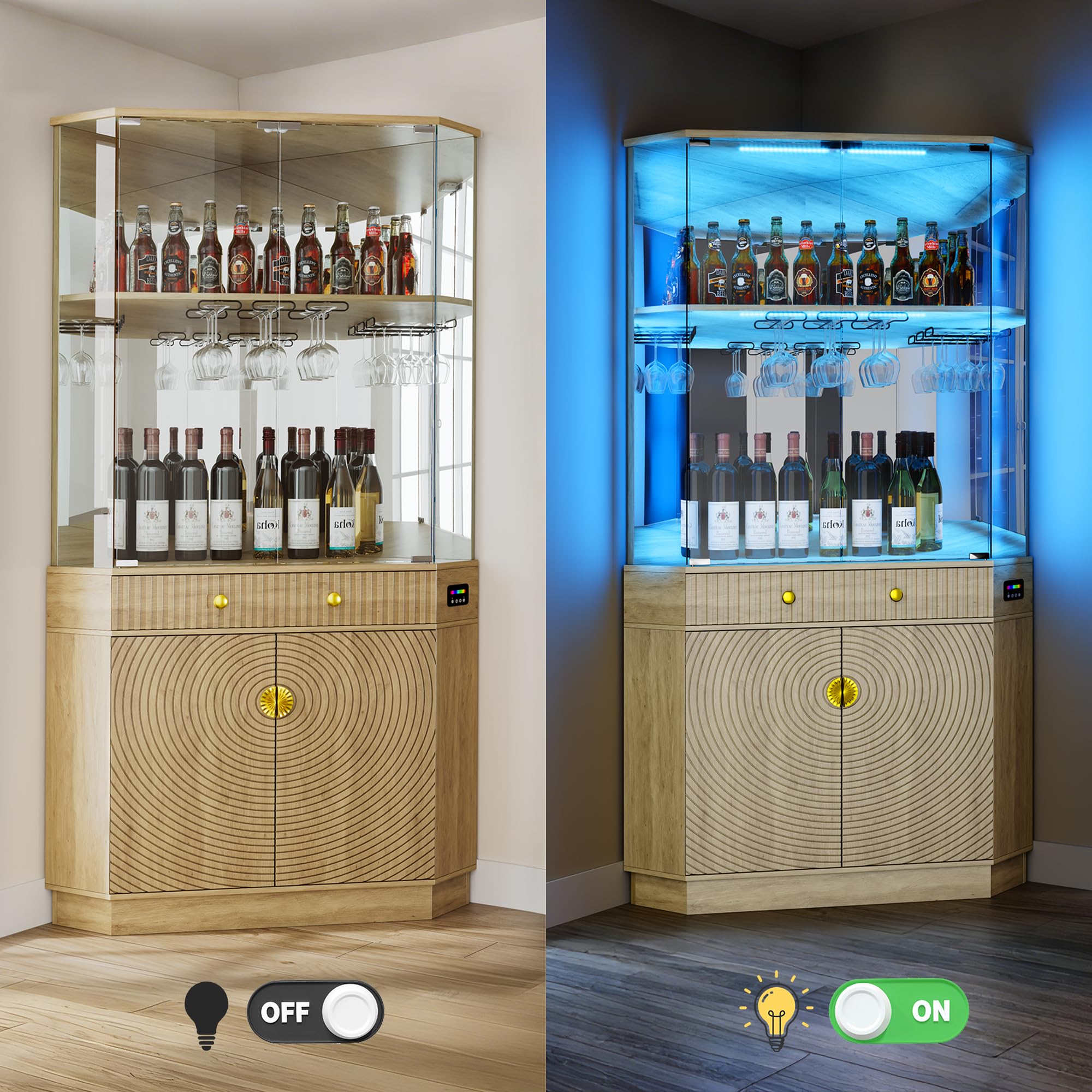 71" RGB LED Corner Bar Cabinet with Motion Sensor