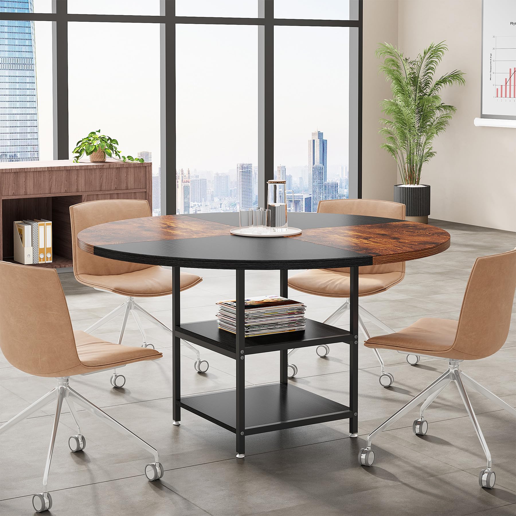 47-Inch Round Conference Table with Storage Shelf