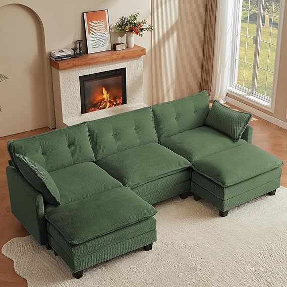 111.5" U-Shaped Modular Sectional Sofa with Ottomans