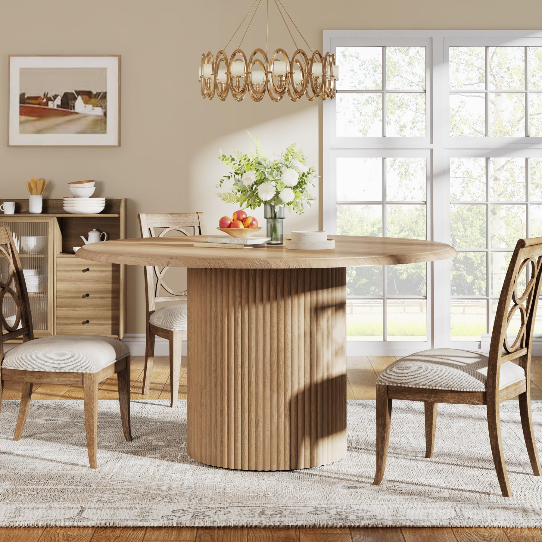 47" Round Dining Table with Metal Pedestal Base