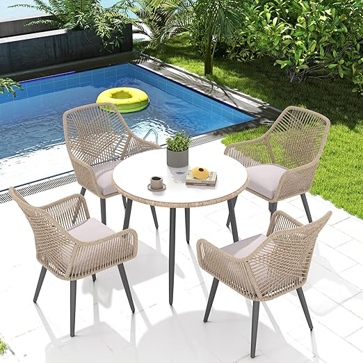 5-Piece Patio Dining Set with Umbrella Hole and Cushioned Chairs