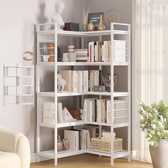 5-Tier Corner Bookshelf with Metal Frame