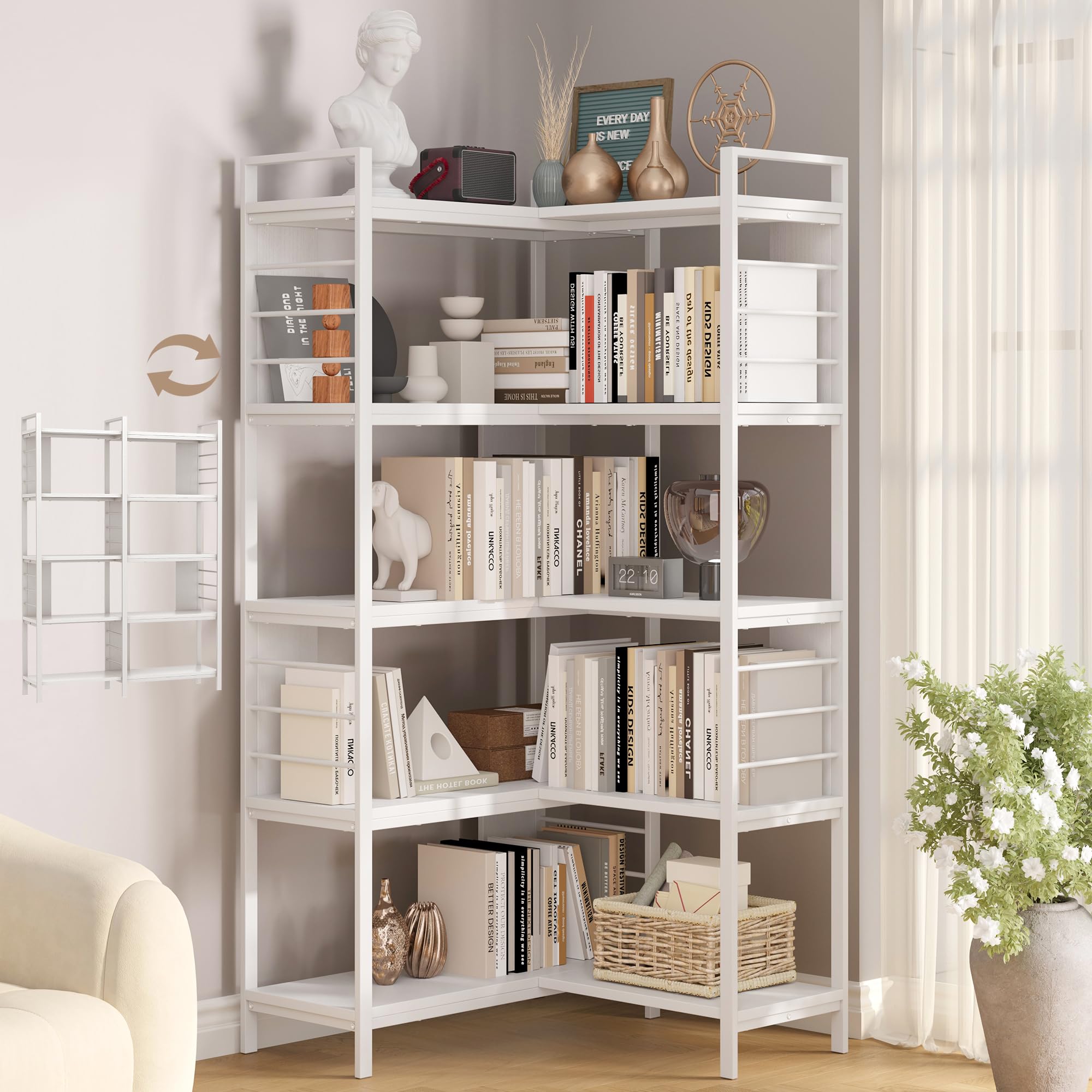 5-Tier Corner Bookshelf with Metal Frame