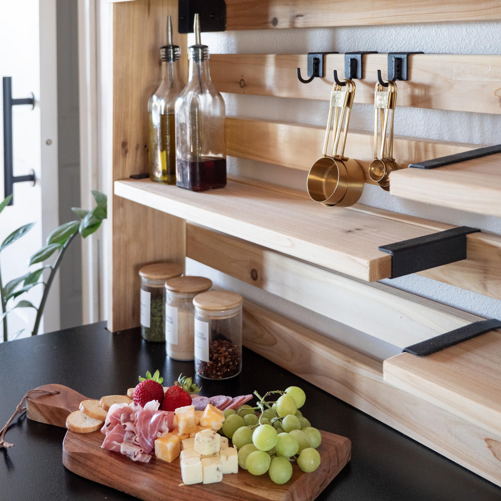 Cedar Wood Buffet Hutch Serving Station with Steel Countertop