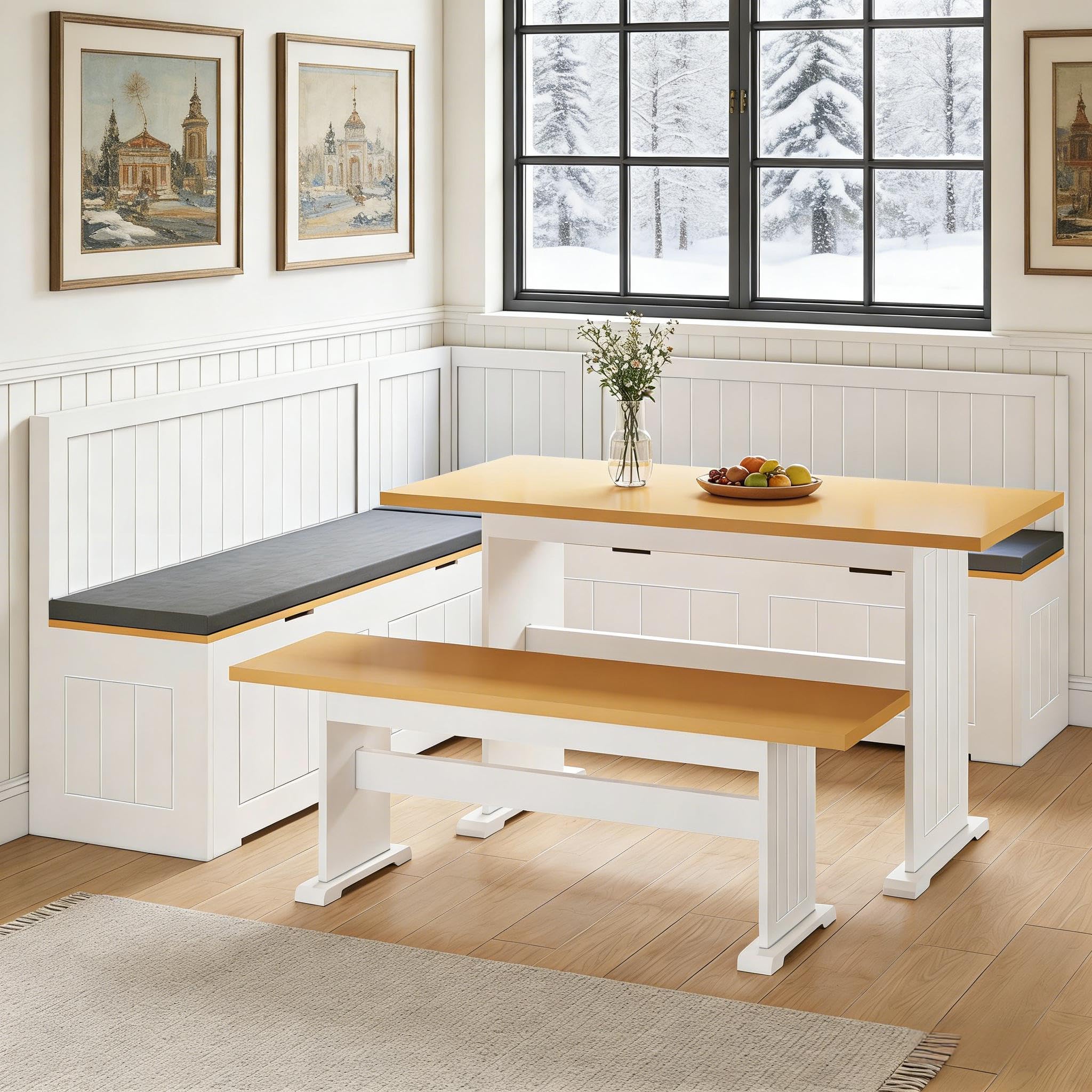 L-Shaped Corner Breakfast Nook Dining Set with Storage