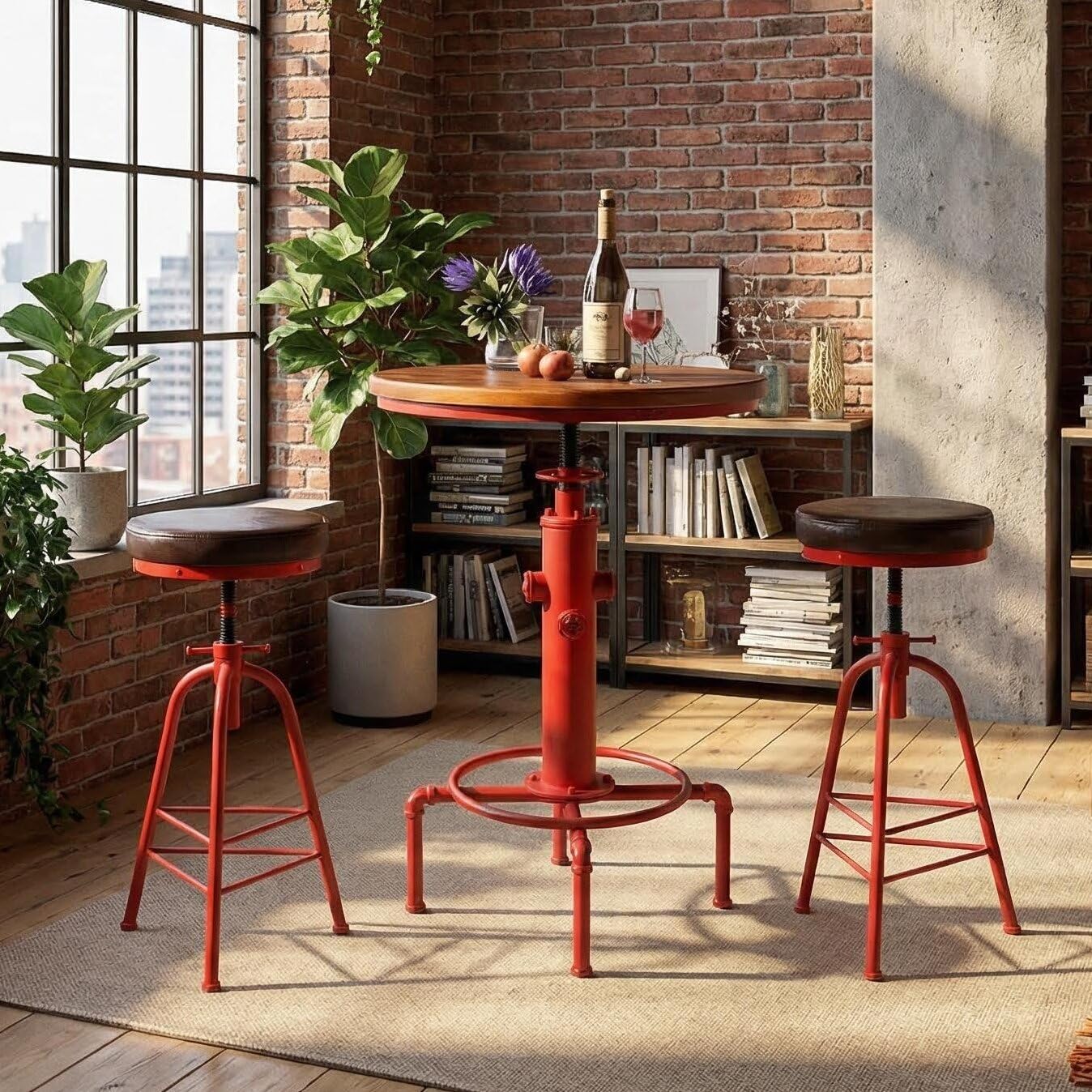 3 Piece Adjustable Pub Bar Set with Stools