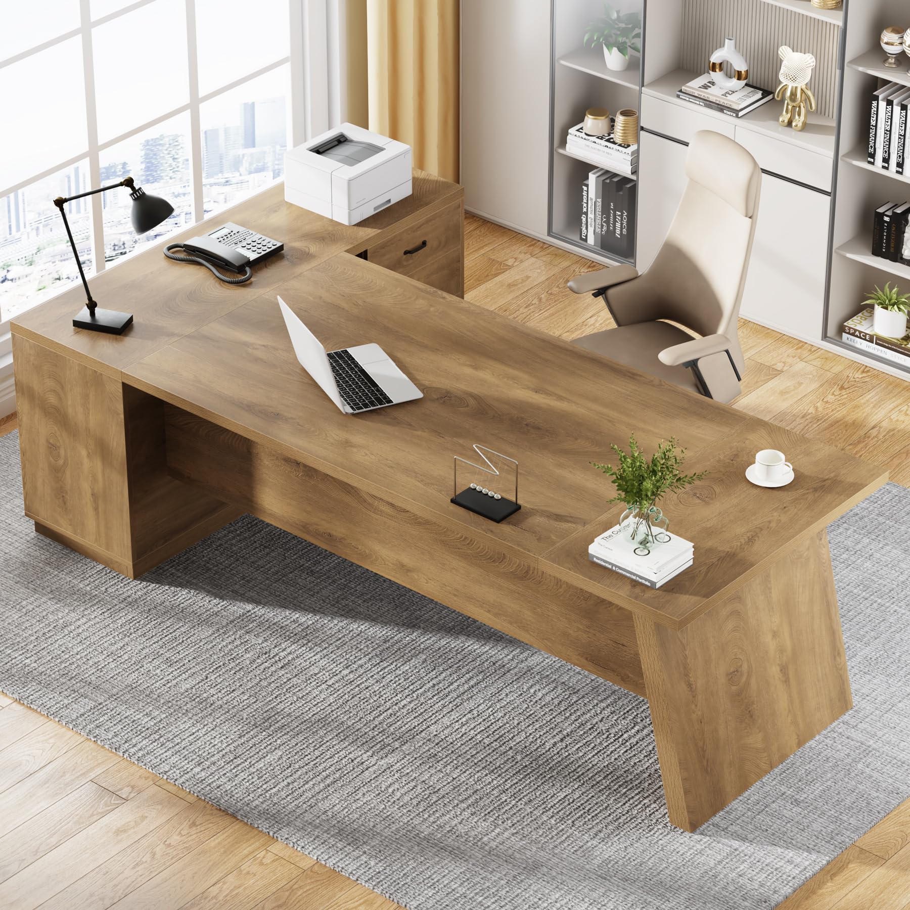 L-Shaped Executive Desk with Storage