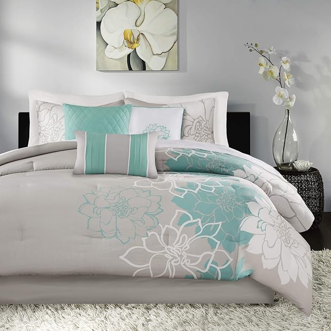 Queen Floral Comforter Set 7 Piece