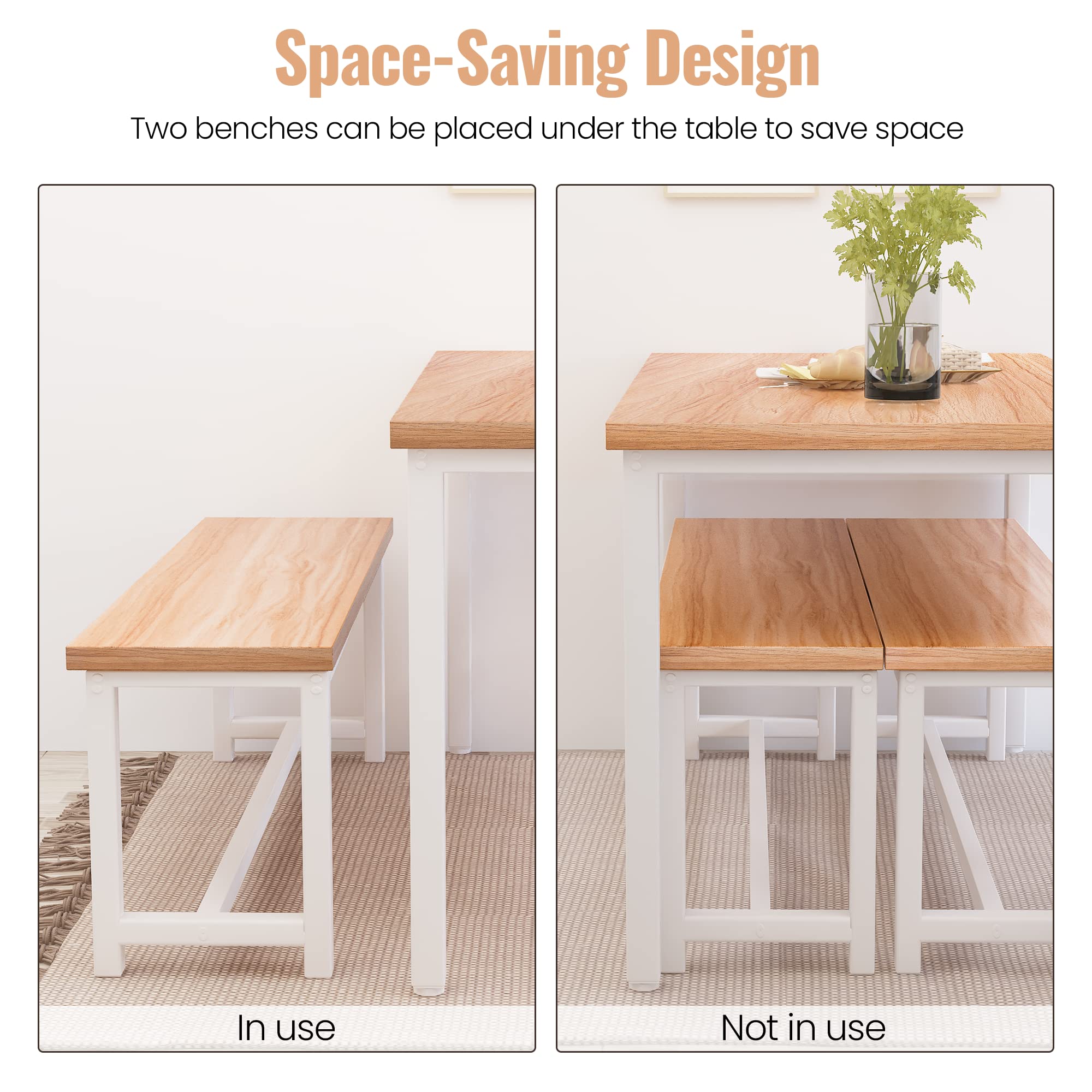 Recaceik Dining Table Set with Bench, 3 Pieces Dining Furniture Set Kitchen Table Set Sturdy Structure Space-Saving Dinette for Kitchen, Dining Room Breakfast Nook, Living Room, Beige