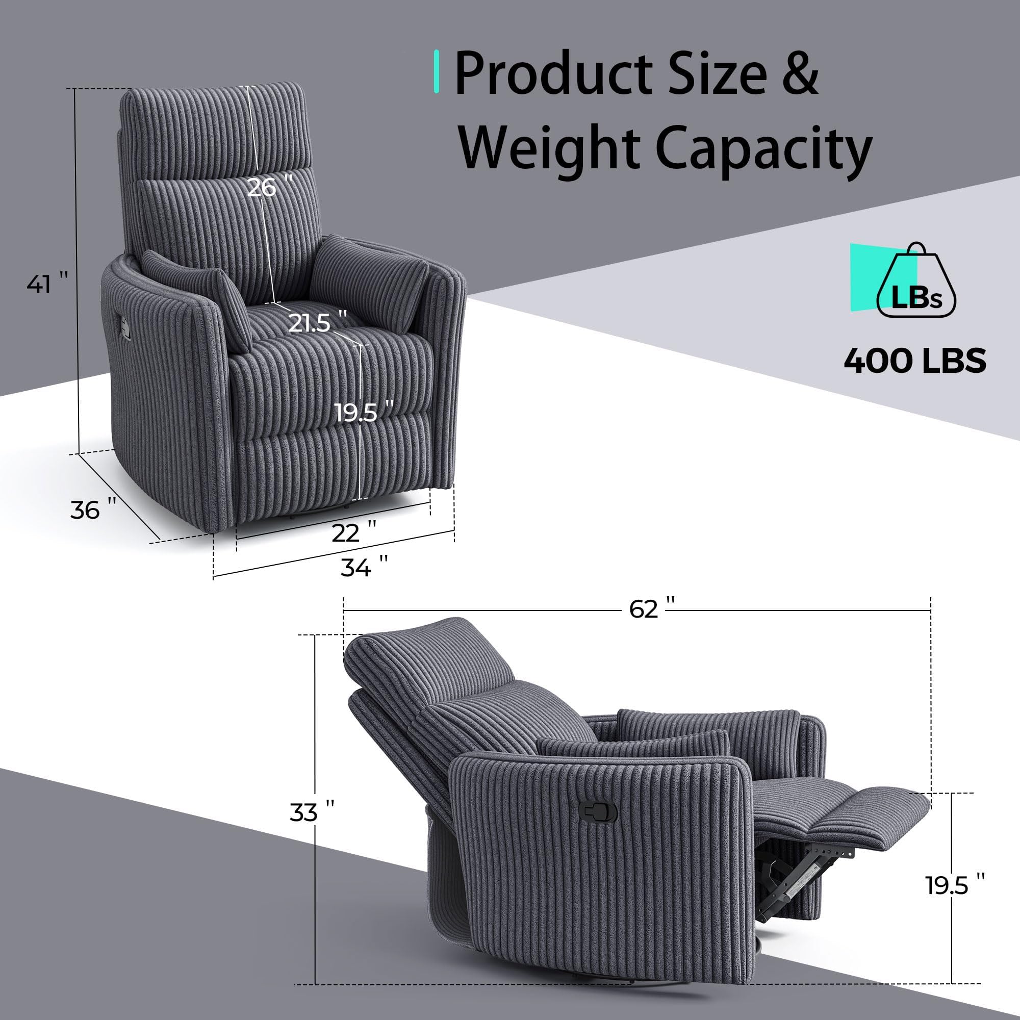 360° Swivel Nursery Recliner with Pillows