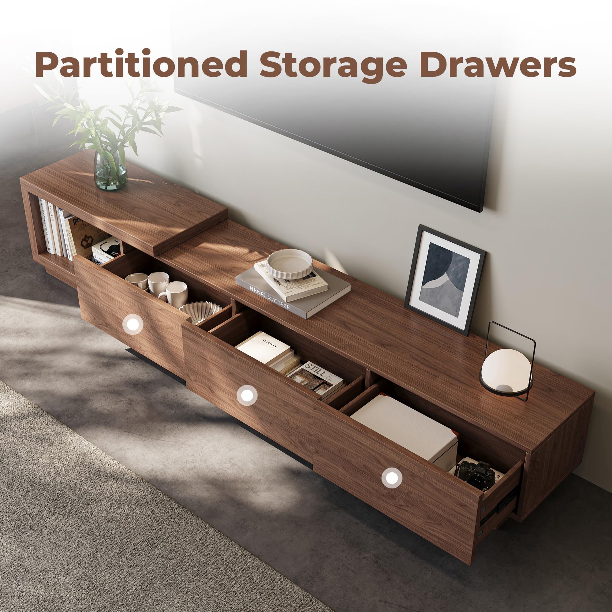 Extendable TV Stand for 65-100 Inch TVs with 3 Drawers