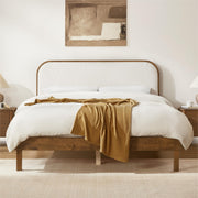 Wood Bed Frame with Upholstered Headboard Queen Size