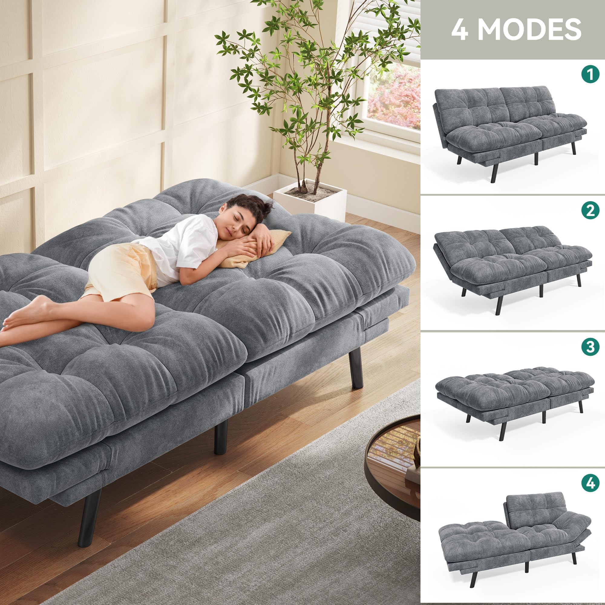 70" Convertible Futon Sofa Bed with Adjustable Backrest