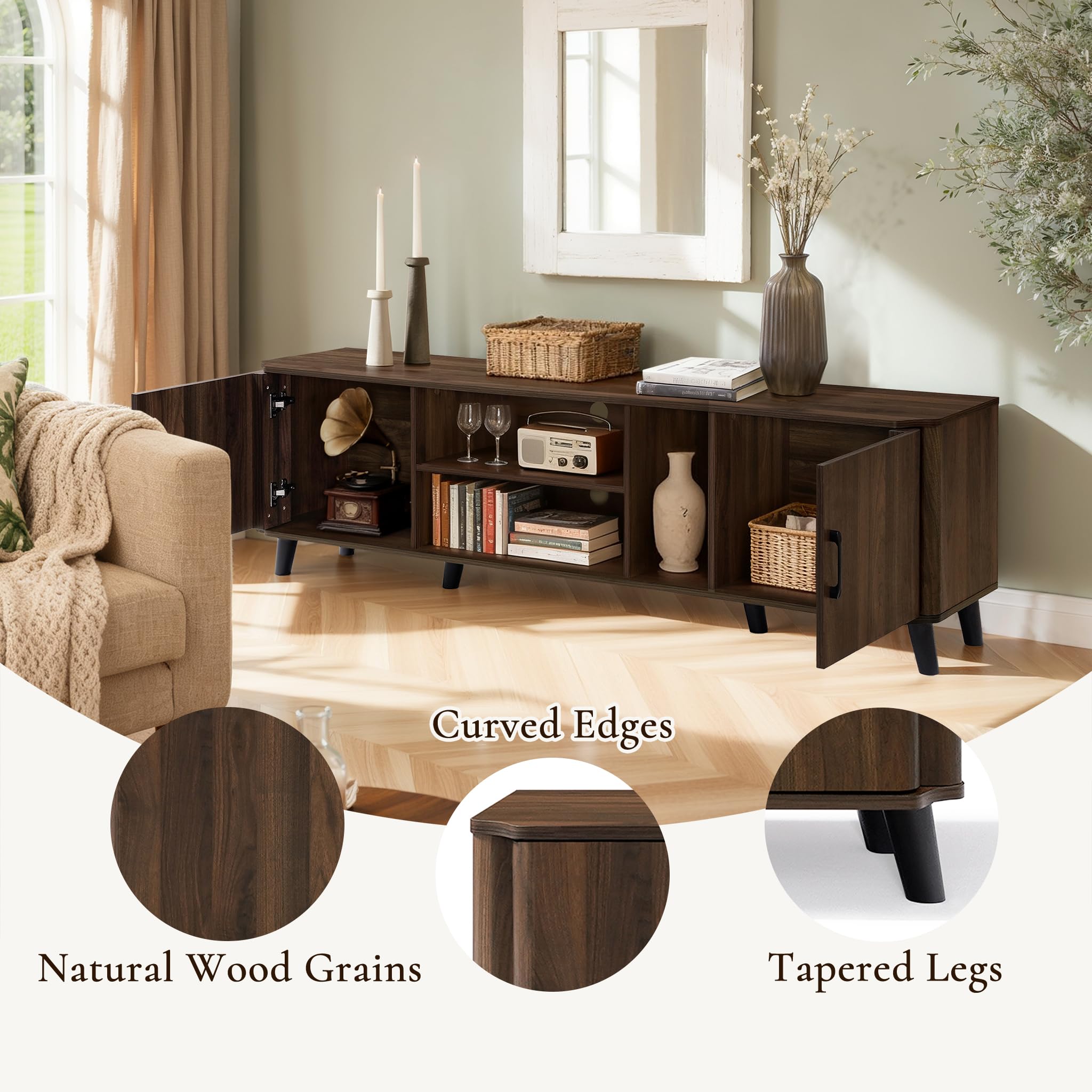 70" Mid Century Modern TV Stand for TVs Up to 75"