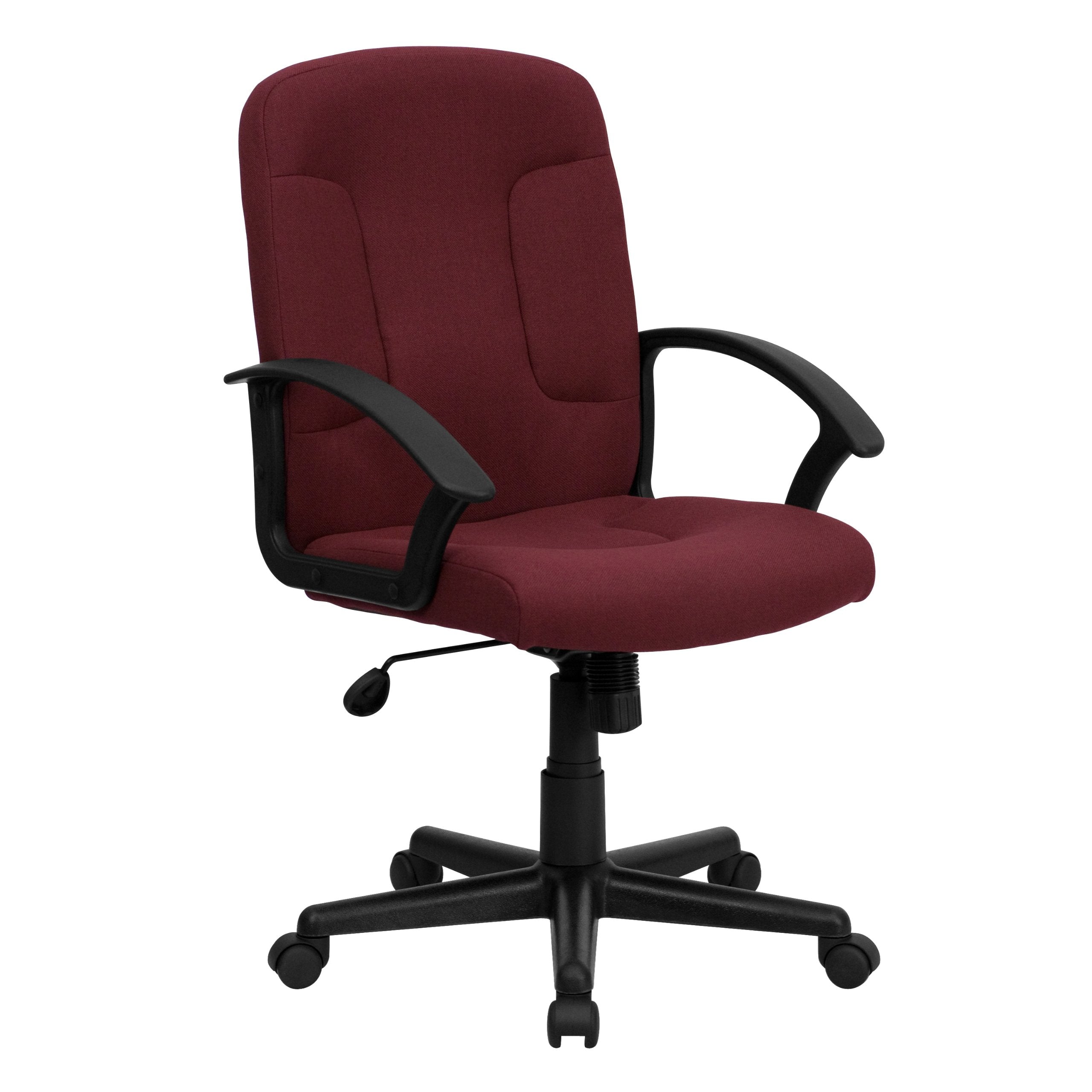 Mid-Back Burgundy Fabric Executive Swivel Office Chair with Nylon Arms